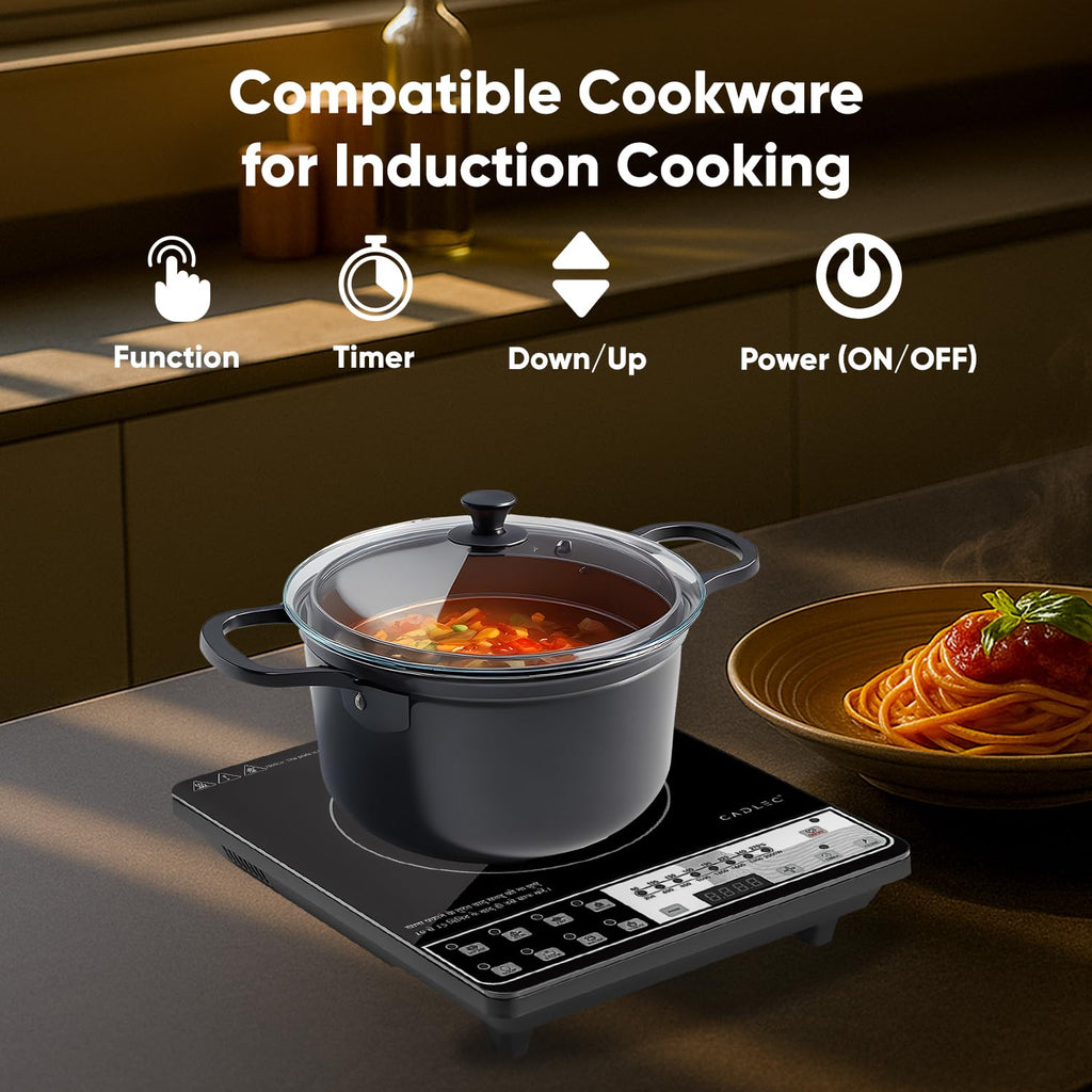 Cadlec CookFusion 2000W Induction Cooktop | 7 Cooking Modes, Auto Shut-Off, Over-Heat Protection, LED Display, BIS Approved, 2-Year Warranty | Black