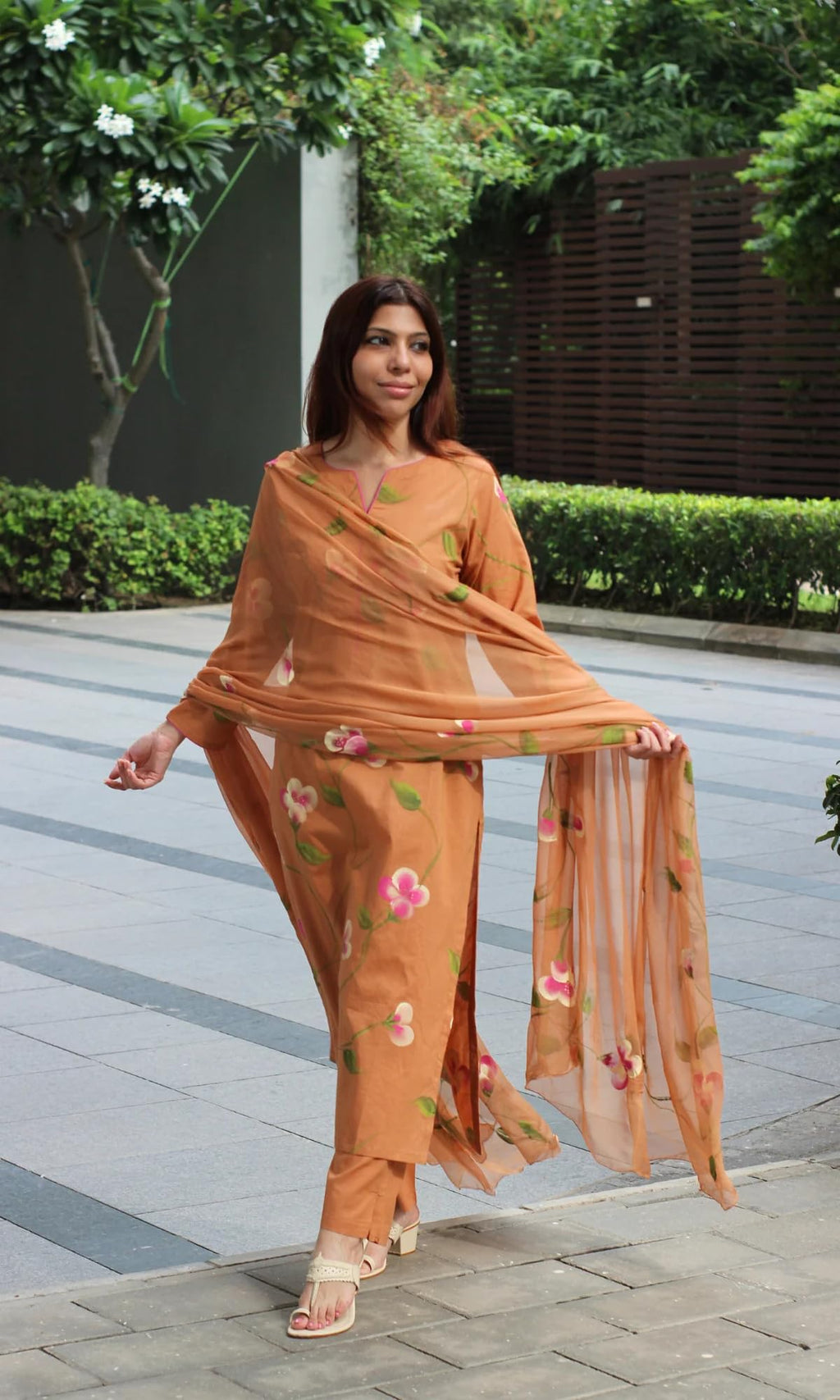 ANNI Designer Women's Viscose Printed Straight Kurta with Pant and Dupatta (LAKYA Orange_XL_Orange_X-Large)