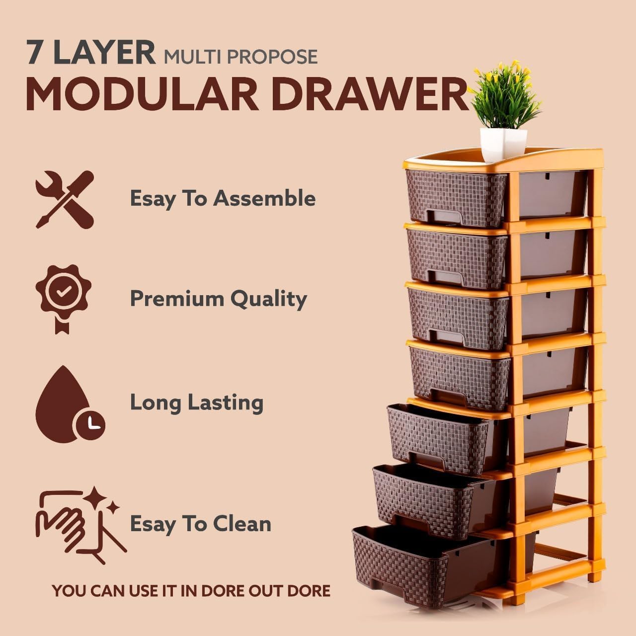 7 XL Plastic Modular Drawer System for Home, Office, Hospital, Parlor, School, Doctors, Home and Kids, Product Dimension When Asembeled (30Cmx37Cmx105Cm) (Chocolate Brown, 7XL)