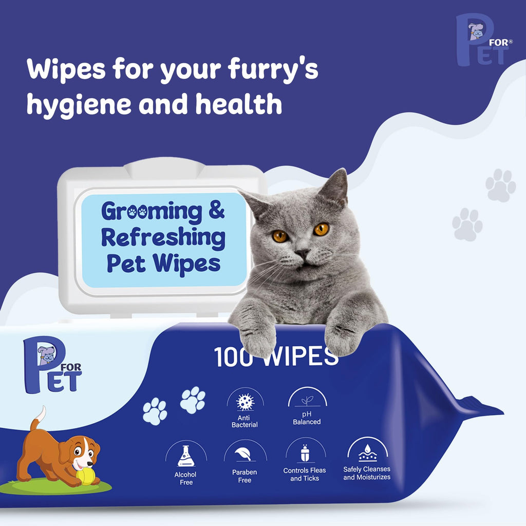P for PET Grooming Wet Wipes 300 Count(Pack of 3) for Dogs, Cats & All Pets | Purified Water, Glycerin |Anti-Bacterial|Cleansing, Deodorising Wipes