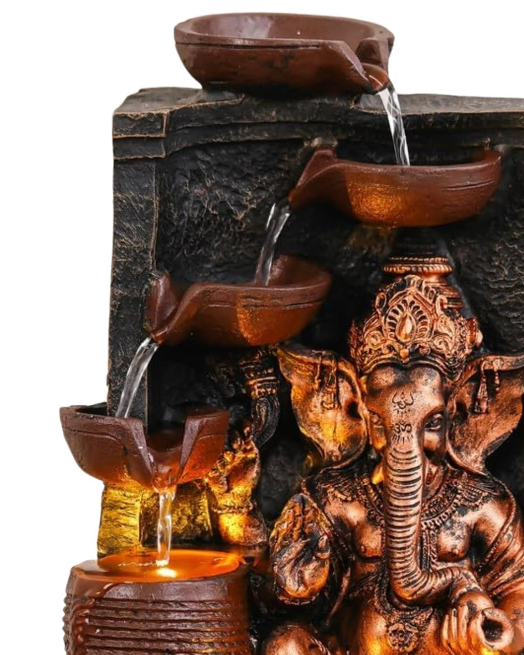 UAG Exports Tabletop Indoor Water Fountain/Waterfall 4-Diya Ganesha Fountain with LED Light & Water Flow Controller Pump for Home Decor, Office, Bedroom, Gifting (Size: 40x30x22CM | Weight: 2075grm)