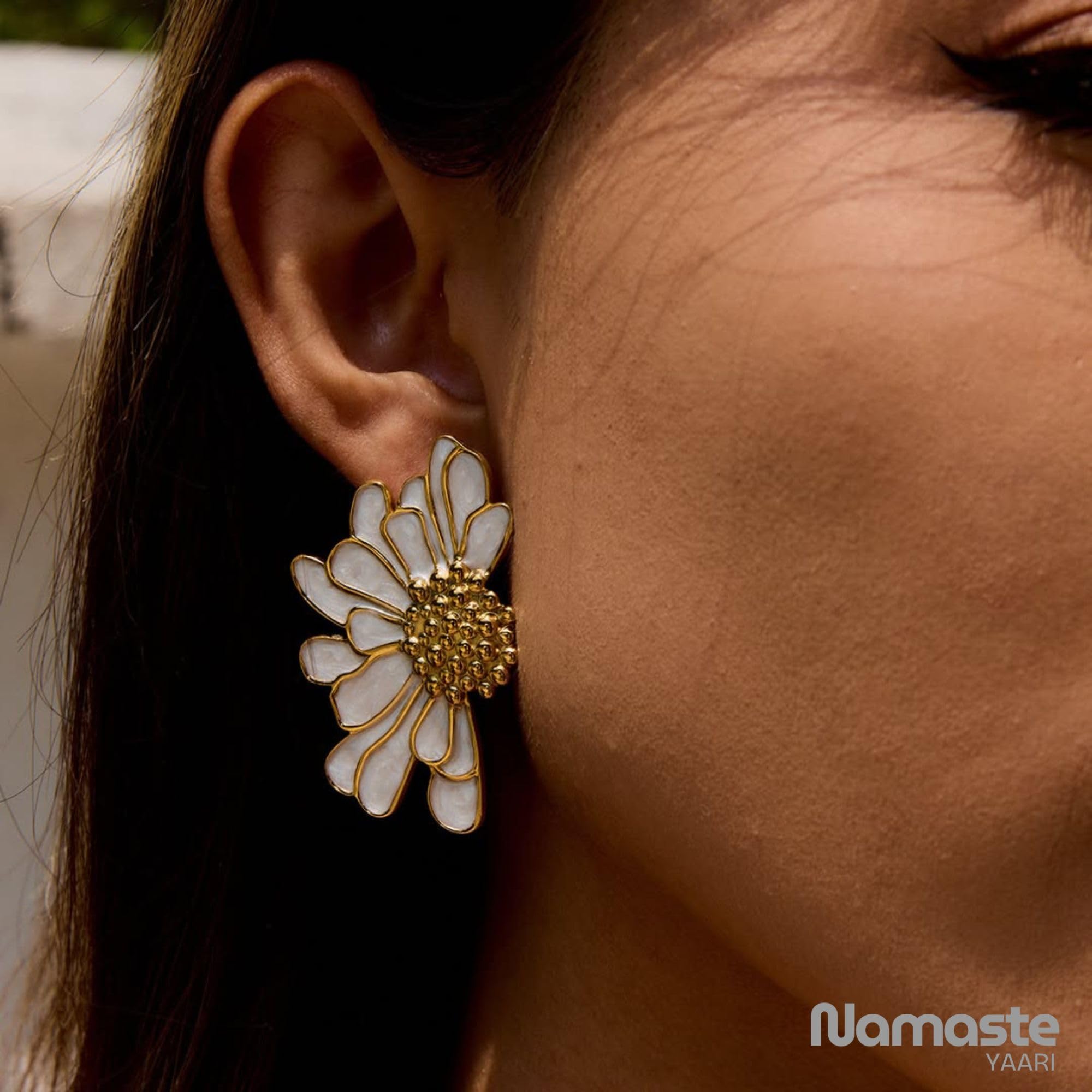 NAMASTE YAARI Elegant Korean Floral Statement Earrings for Women | Gold-Plated Daisy Inspired Ginkgo Leaf Design | Lightweight Summer Party & Beach Jewelry | Earrings for girls stylish