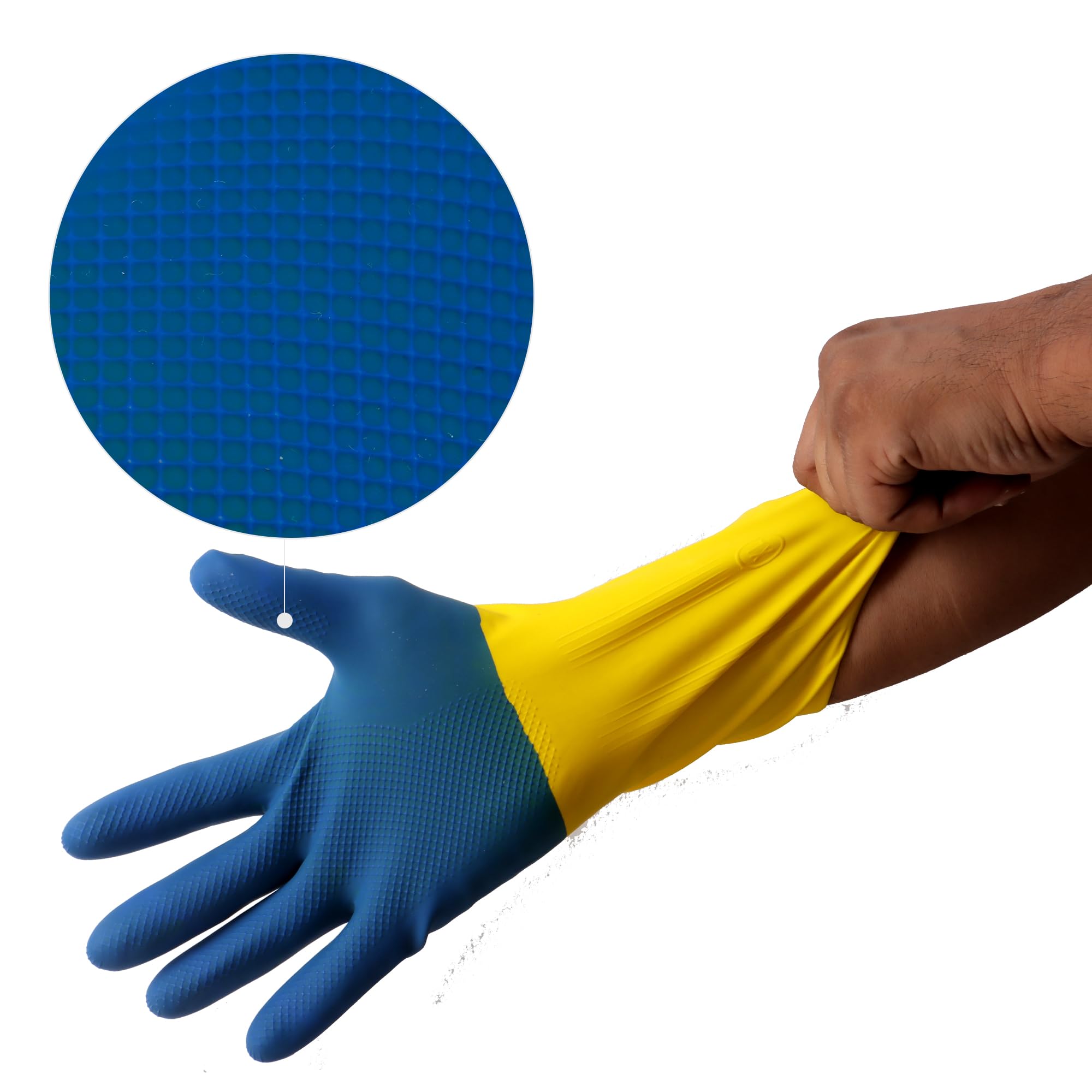 Robustt Heavy Duty Rubber Hand gloves - 1 Pair (Free Size, Multicolor) for Dishwashing, gardening, kitchen cleaning