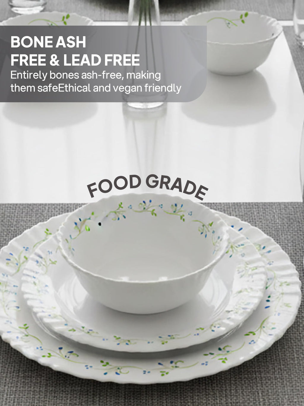 CELLO Tropical Lagoon Dazzle Series Opalware Dinner Set of 5 Pieces for Family of 2 | Bone-Ash Free & Leadfree Opal Glass, Microwave & Dishwasher Safe Plates & Bowls Crockery Set for Dining & Gifting
