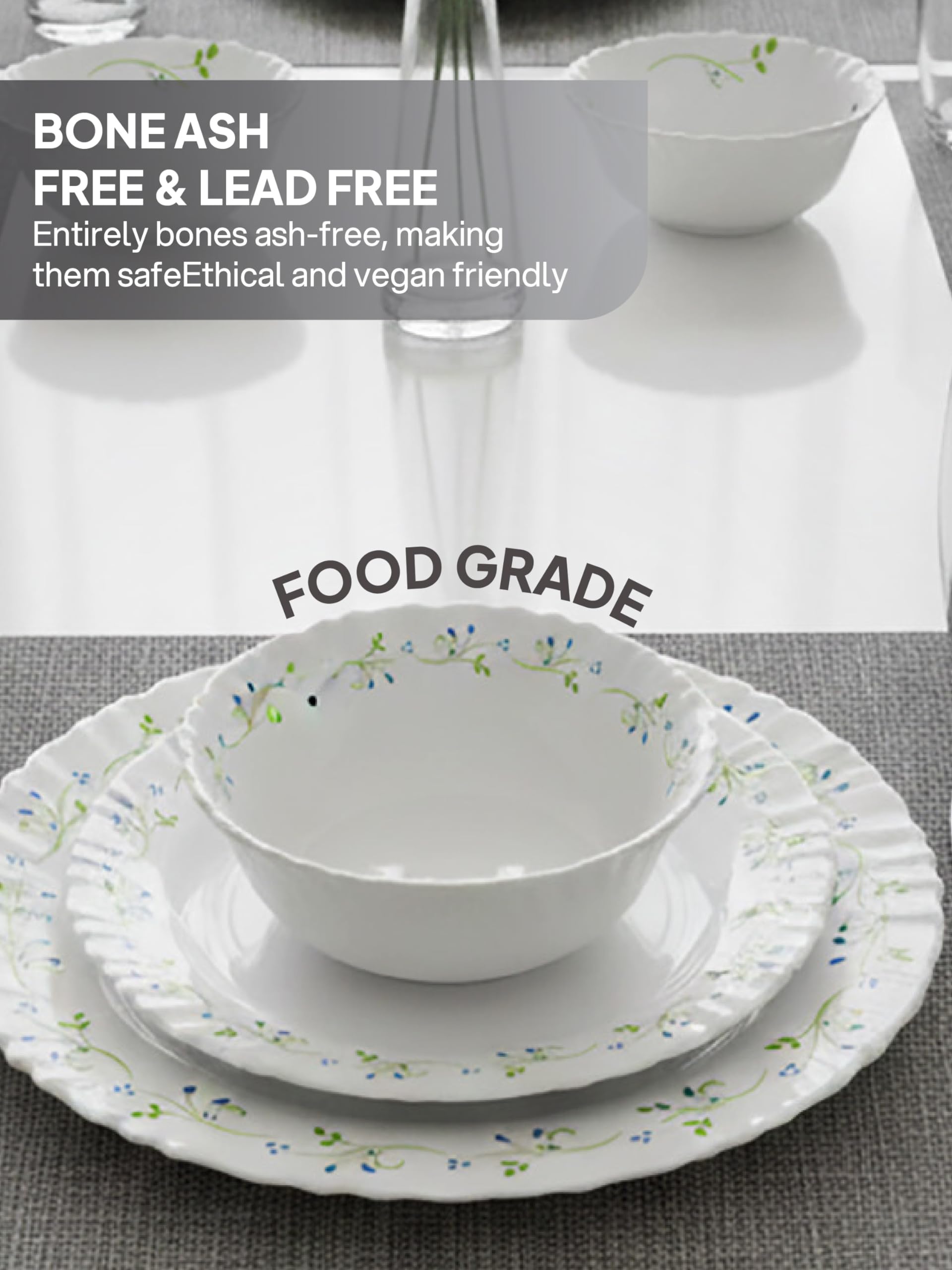 CELLO Tropical Lagoon Dazzle Series Opalware Dinner Set of 5 Pieces for Family of 2 | Bone-Ash Free & Leadfree Opal Glass, Microwave & Dishwasher Safe Plates & Bowls Crockery Set for Dining & Gifting