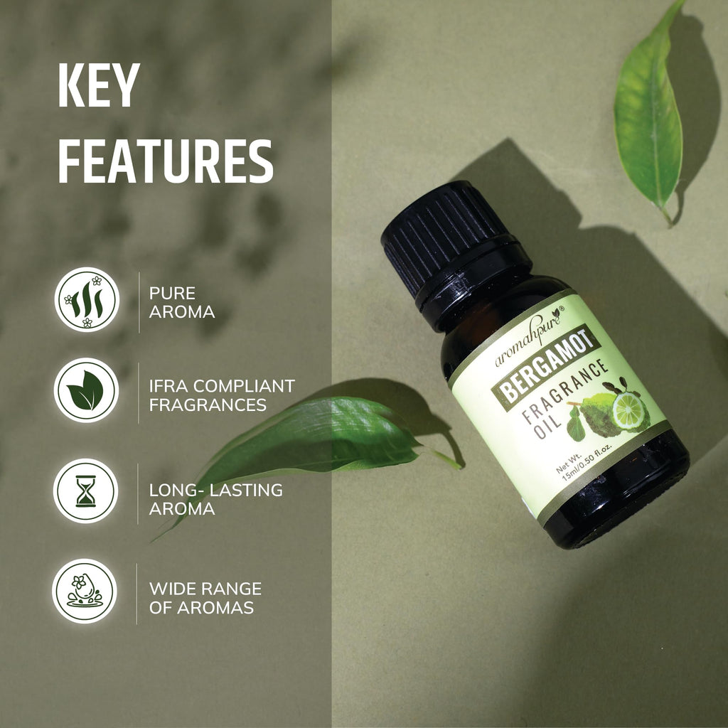 Aromahpure Fragrance Oil | 15 ml | Bergamot Aroma Oil for Home Fragrance | Best for Aromatherapy | Helps in Meditation | Used in Diffusers, Candles, Air Fresheners, Soap, IFRA Certified