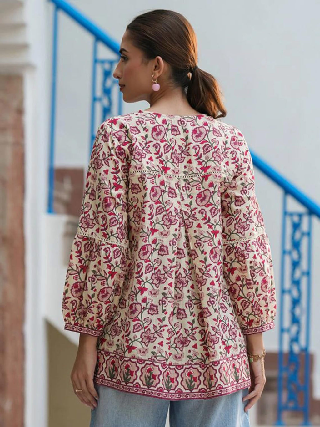 RANGZARI Printed Short Kurti for Women | Comfortable and Stylish, Available in Size M Peach