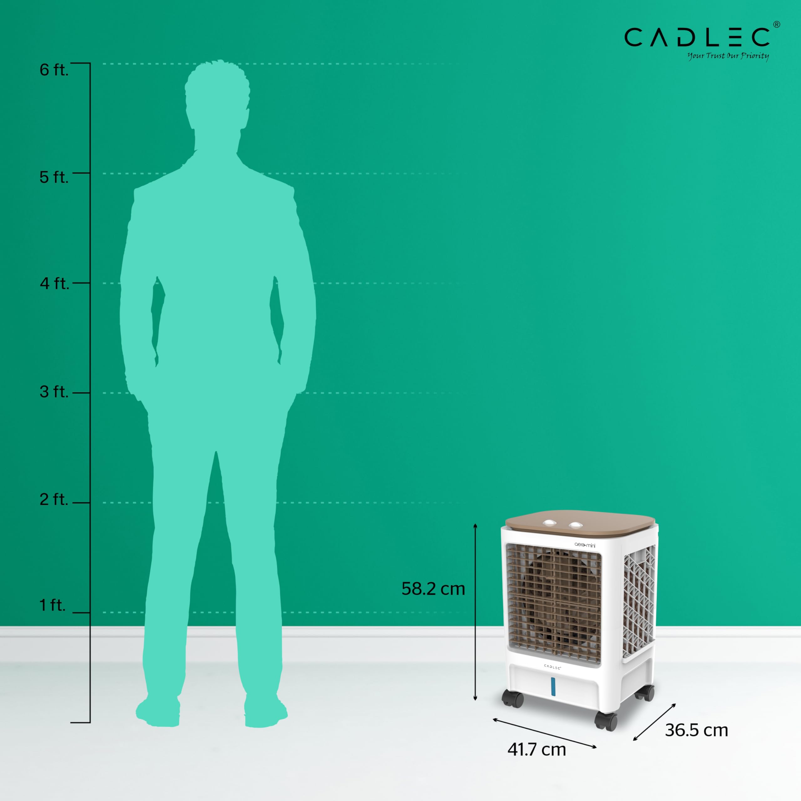 Cadlec AeroMini 20L Personal Air Cooler For Home, High Speed Fan with Powerful Air Throw, Inverter Compatible, Anti-Bacteria Honeycomb Pad, 3 Year Warranty | White