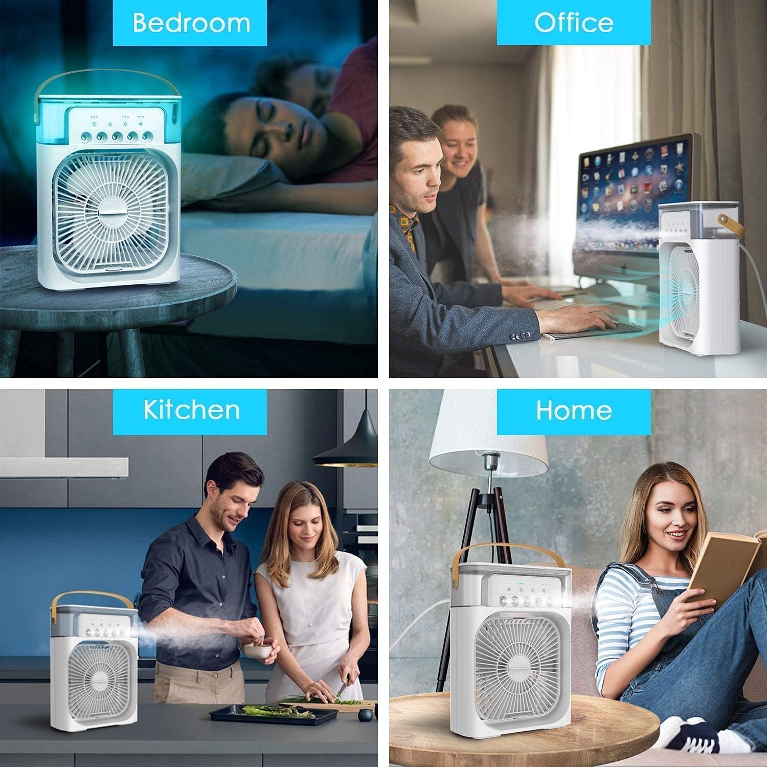 Portable Air Cooler Fan with Water Tank & USB Power - Mini Personal Evaporative Cooler with 3 Speeds, Mist Humidifier, LED Light, Quiet Cooling for Home, Office, Bedroom (Multicolor) (Style 2)