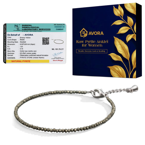 AVORA Raw Pyrite Anklet for Women | Natural Stone Jewellery for Wealth, Luck & Protection | Certified Crystal | Spiritual Healing Jewellery Gift for Girls & Women | Adjustable Payal Bracelet
