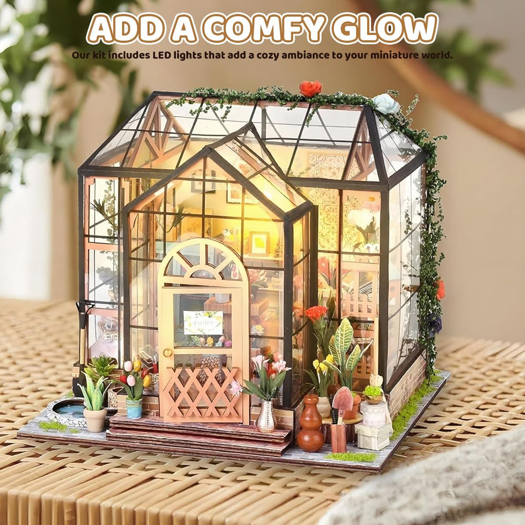 PATPAT DIY Miniature House Kit with LED Lights, Wooden Dollhouse Miniature Kits for Adults and Teens, DIY Craft Kit Ornaments Miniature Dollhouse
