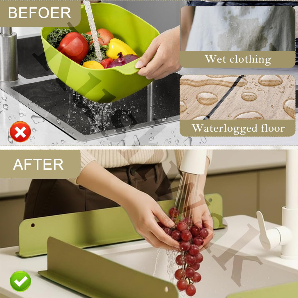 Rushwak 2PCS X 48CM Silicone Sink Splash Guard in Kitchen Sink Water Splash Guard with Strong Suction Cups Waterproof Countertop & Stove Protector Flexible Anti Splash Baffle for Kitchen & Bathroom