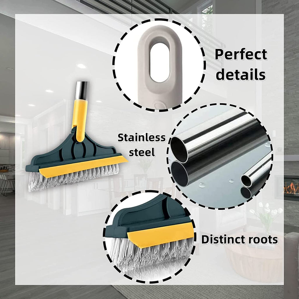 YETI 3-in-1 Bathroom Cleaning Brush with Wiper - Bathroom Cleaning Brush Long Handle 180° Rotate Toilet Brush Bathroom Tiles Cleaning, Wiper Floor Scrub for Kitchen Bathroom Cleaning