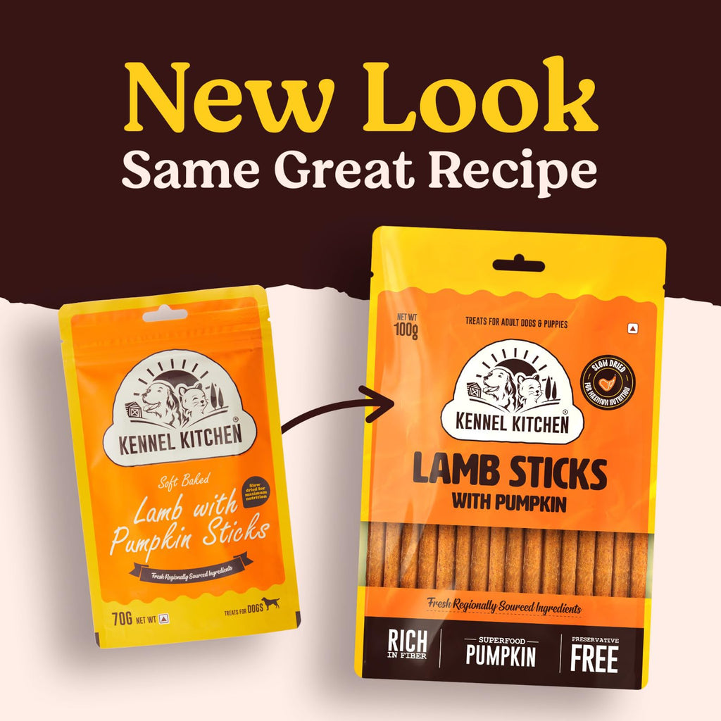 Kennel Kitchen Soft Baked Lamb with Pumpkin Sticks Treats for Dogs, 100g (Pack of 1) | Soft Dog Chew Sticks | Dog Treats for Adult Dogs and Puppies