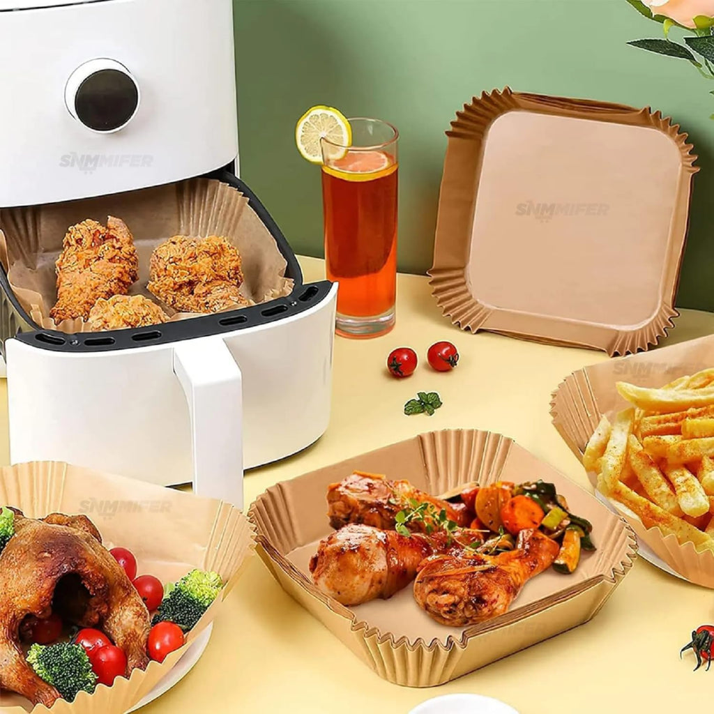 SNMMIFER Air Fryer Liners Disposable, 8 Inch Square, Unbleached Parchment Paper, Non-Stick Waterproof, for 5-8 QT Air Fryer Basket, 100 Pieces