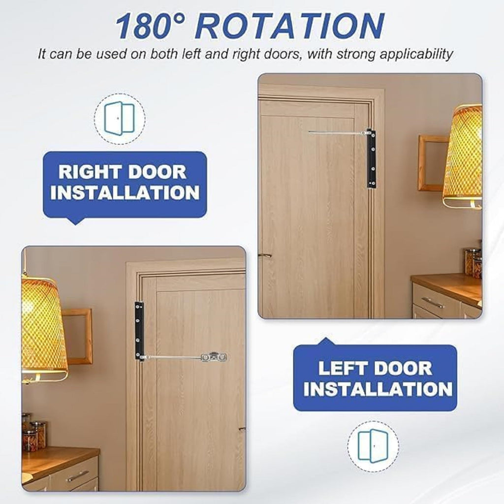 Door Closer Spring Arm with Adjustable Tension, 180 Degree Rotation, Metal Door Closing Mechanism for Left and Right Door Installation