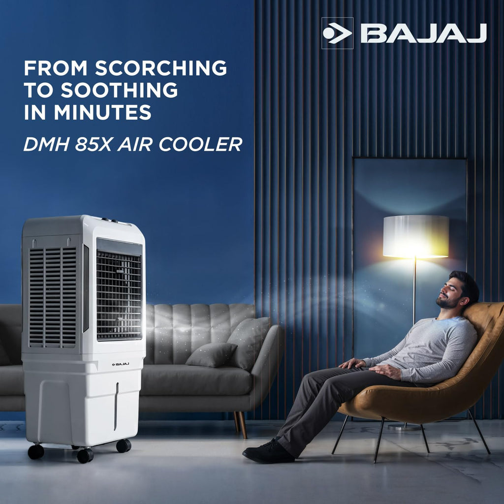 Bajaj DMH 85X 85L Desert Air Cooler | High Air Delivery with Turbo Fan Technology | 3-Side Honeycomb Cooling & 4-Way Swing | Inverter Compatible | 1 Year Warranty【White】