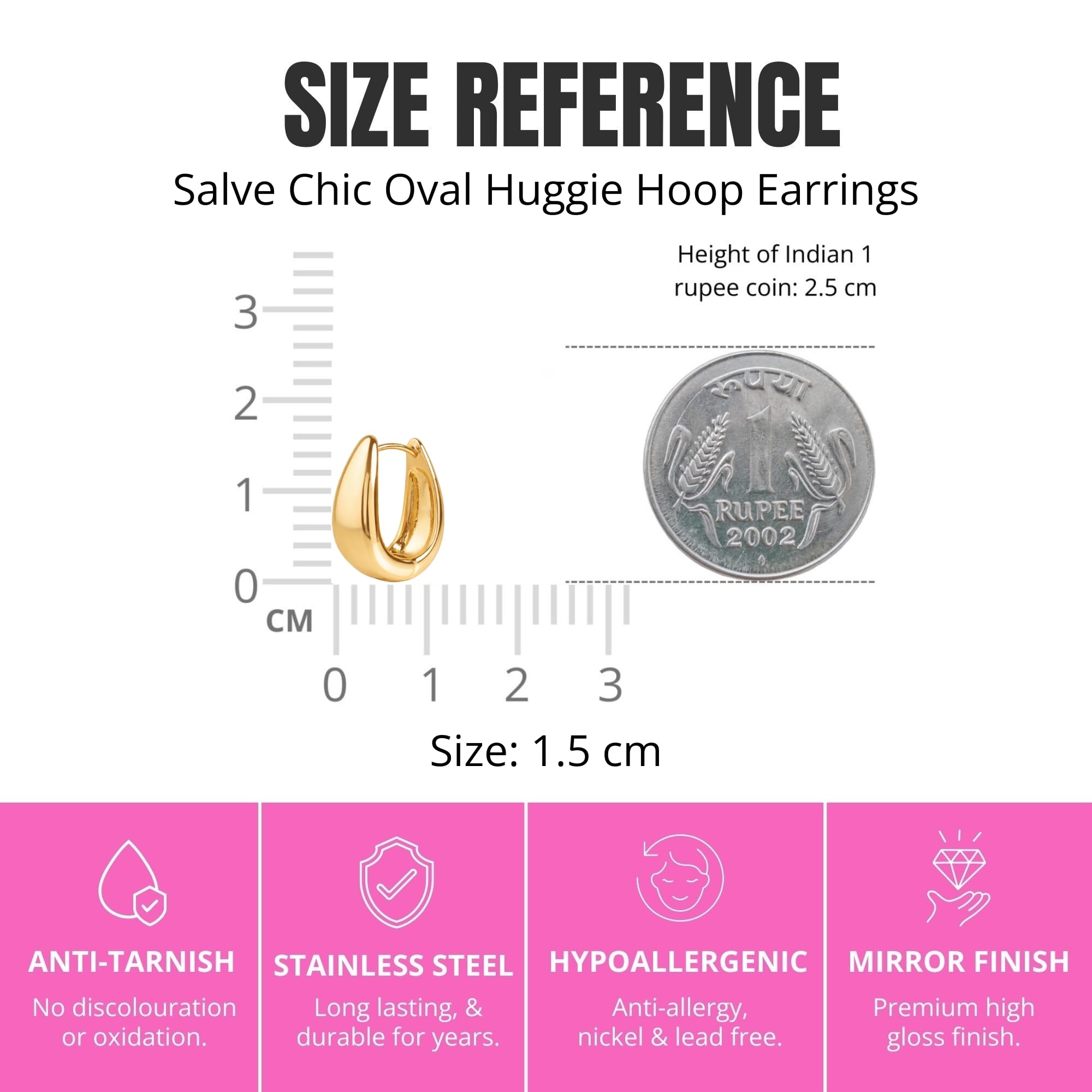 Salve Chic Chunky Oval Huggie Hoop Earrings for Women Fashion | Stylish Trendy Latest Gold Bali Western Dainty Ear Accessories | Korean Earrings for Girls | Valentine's Gift for Girlfriend