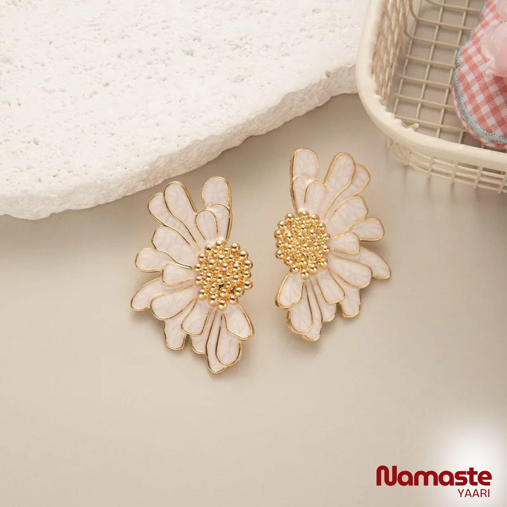 NAMASTE YAARI Elegant Korean Floral Statement Earrings for Women | Gold-Plated Daisy Inspired Ginkgo Leaf Design | Lightweight Summer Party & Beach Jewelry | Earrings for girls stylish
