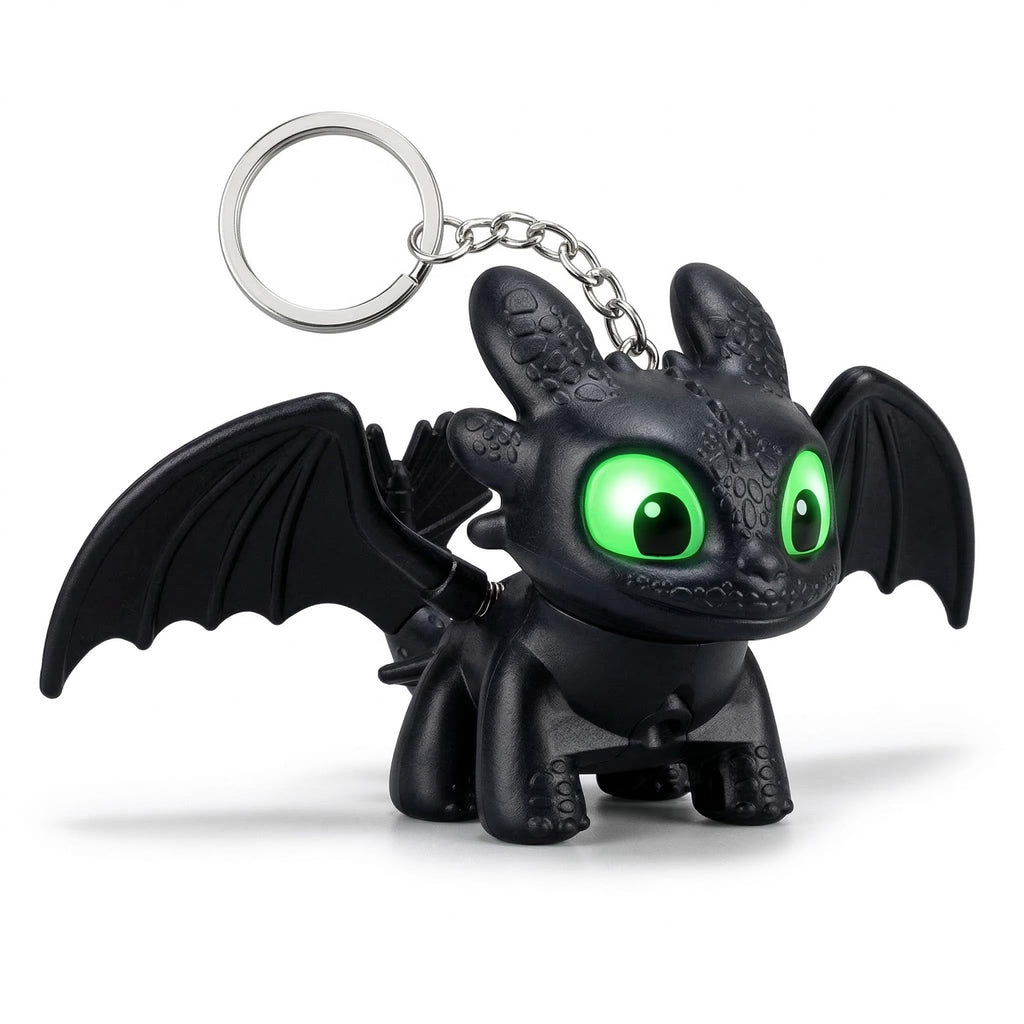 JB'S LAND 3D Dragon Keychain Toy with Moving Wings & LED Light,Night Fury Dragon Keychain, Mini Fantasy Creature Charm for Car Dashboard, Bike Keys, Backpack Bag Accessory & Kids Gift