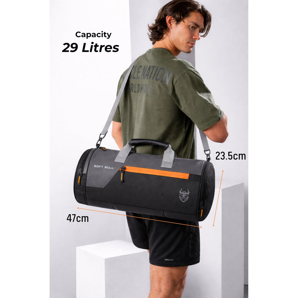Soft Bull Gym Bag for Men 29L with Shoe Compartment | Gym Bags for Man Waterproof Duffle Bag | Sports Travel Bag for Men & Women | Gym Duffle Bag for Men for Workout, Travel, Sports Black
