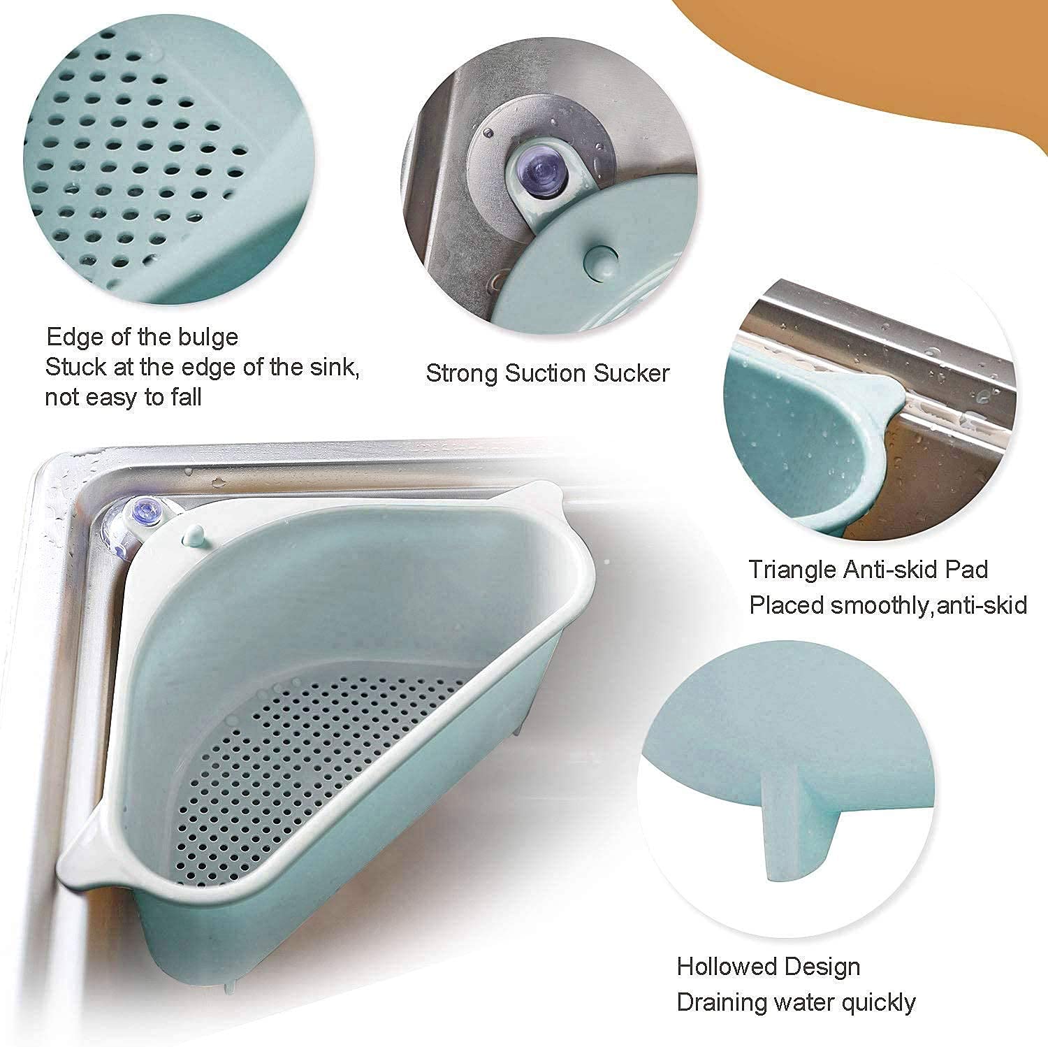 MORSIRA Sink Corner Drain Basket with Suction Cup | Kitchen Sink Strainer Basket for Waste Collection | Triangle Hanging Filter Basket for Sink & Wash Basin (2)