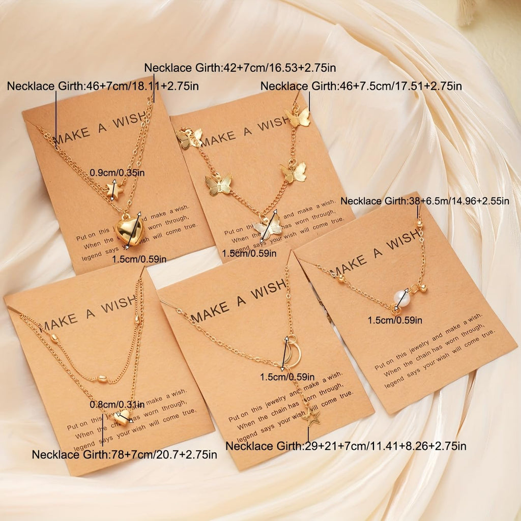 Shining Diva Fashion 5 Pcs Latest Stylish Heart Butterfly Pearl Necklace Jewellery Set for Women Pendant Necklace Gifts for Girls (16476np)