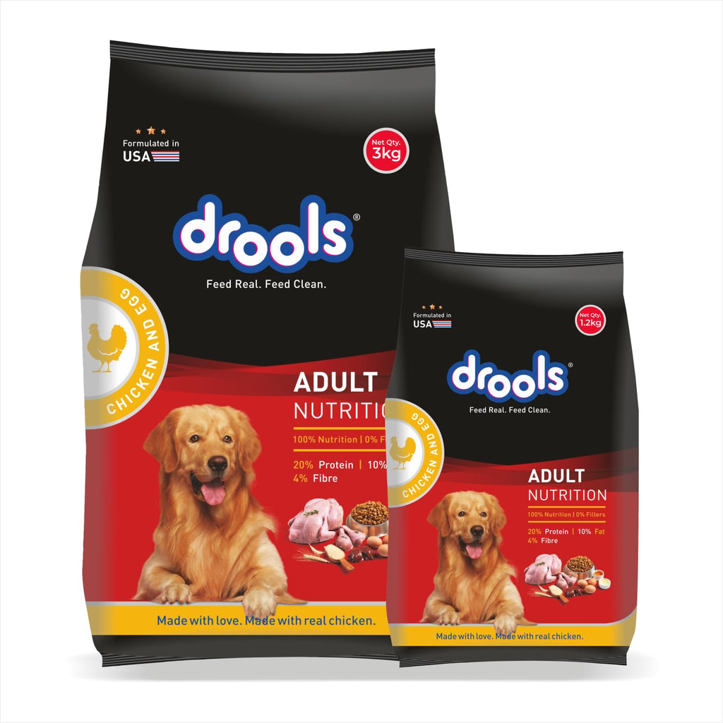 Drools Adult Dry Dog Food 4.2kg (3kg + 1.2kg Free) | Chicken & Egg Flavour | Supports Active Behaviour | Digestive Health & Immunity | Better Digestibility