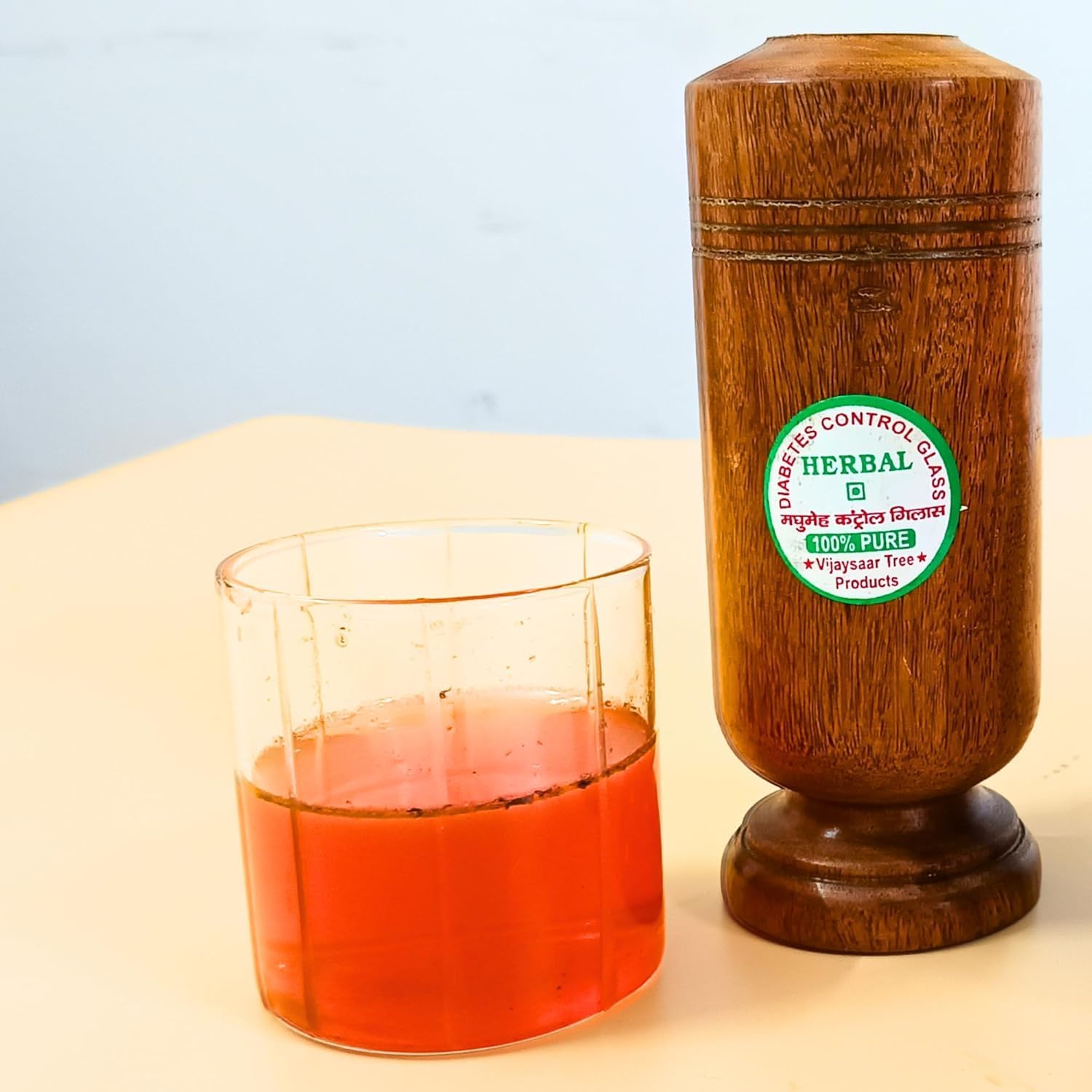 SEINON'S Diabetes Control Vijaysar Wooden Tumbler Glass for Drinking Water & Ayurvedic Glass for Diabetes Management and Blood Sugar Control (Singel Piece)