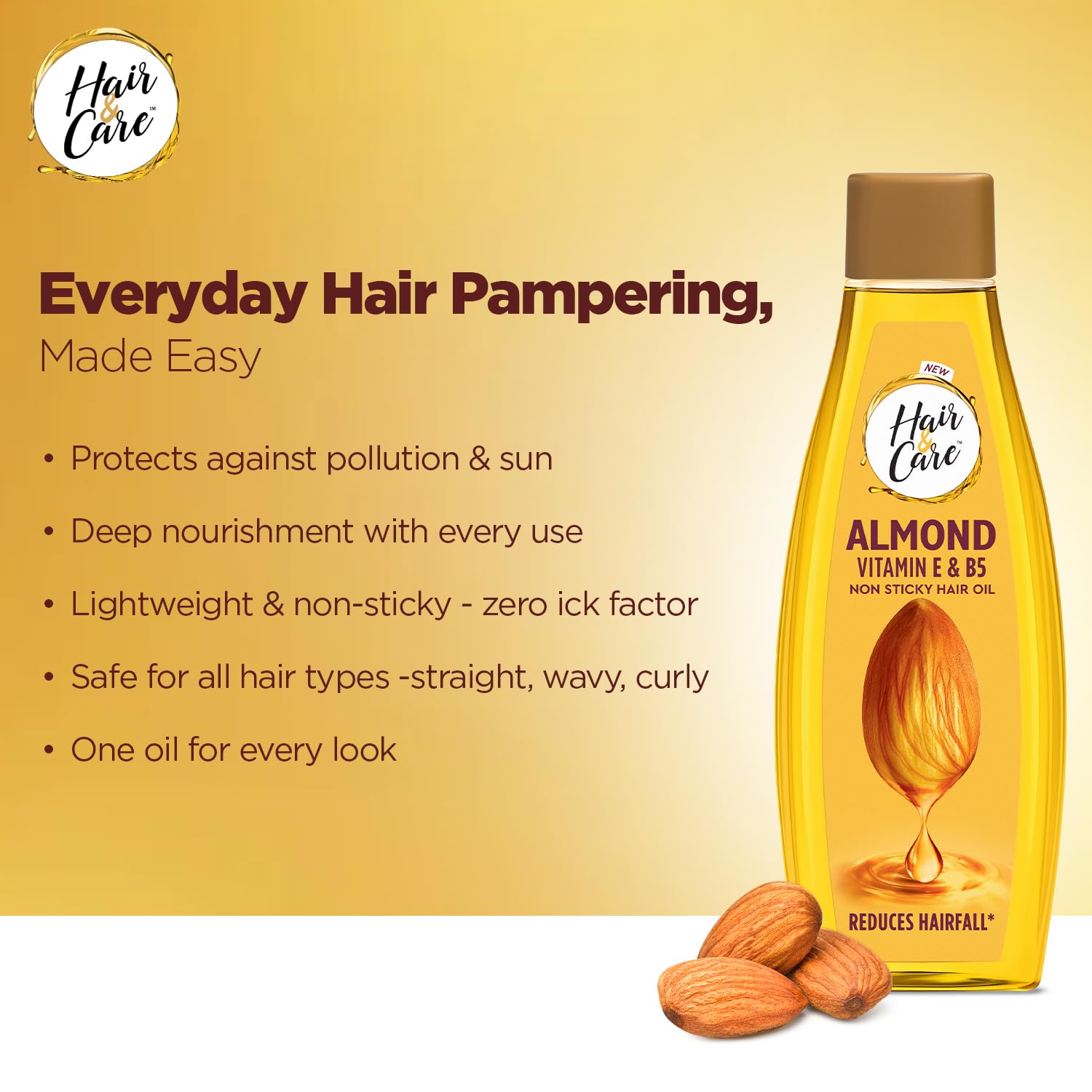 Hair & Care with Almond, Non-Sticky Hair Oil, 500ml