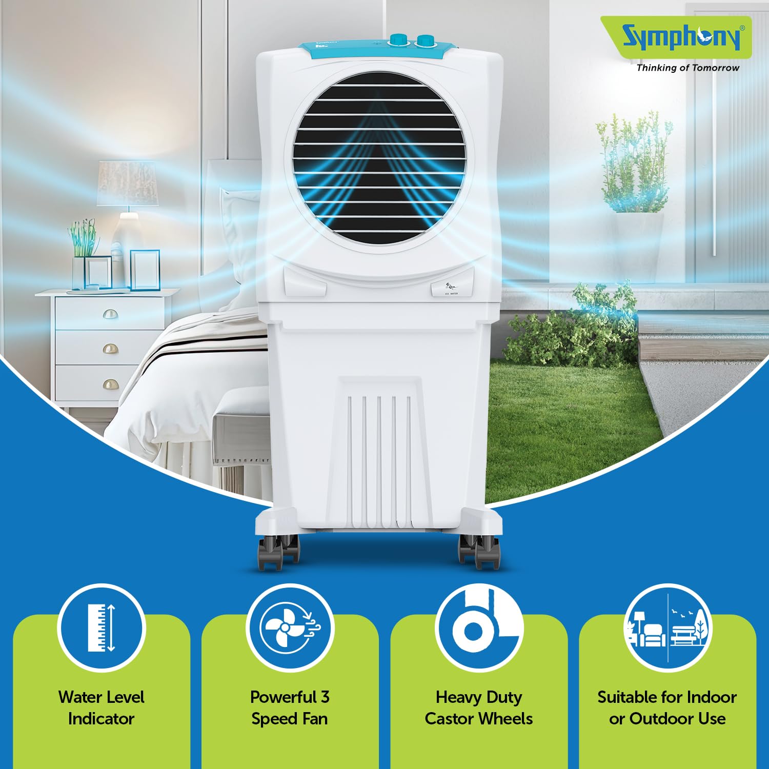 Symphony Ice Cube 40XL Room Air Cooler | Powerful fan | 3-Side Honeycomb Pads | CFD Technology | 1-Year Warranty