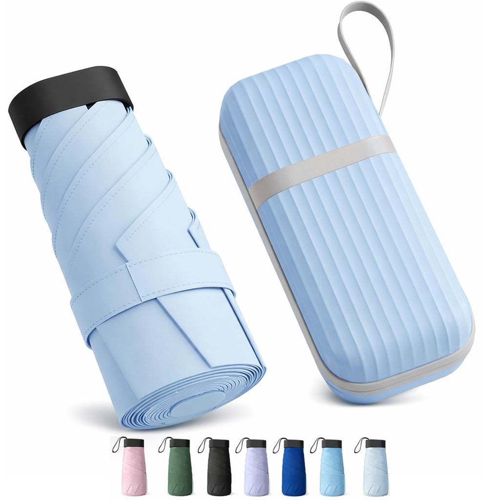 REXERA UV Travel Mini Folding Ultra Compact pastel Umbrella with Case, Manual Open 6 Ribs Lightweight Portable, Small Sun & Rain Pocket Umbrella for Men and Women- Use in Rain & Summer (Skyblue)