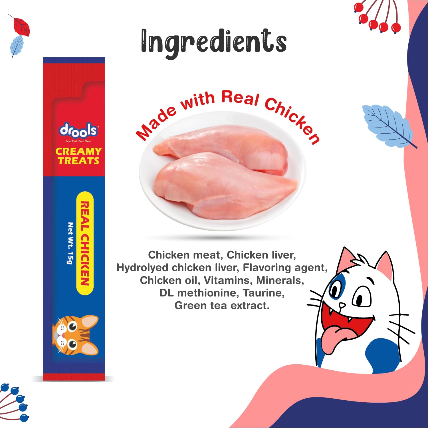 Drools All Life Stages Creamy Lickable Cat Treats 375g (15g x 25 Pieces, Jar) | Chicken Flavour | with Taurine for Heart & Vision Health | Creamy Texture | Irresistibly Tasty | Easy to Hand Feed