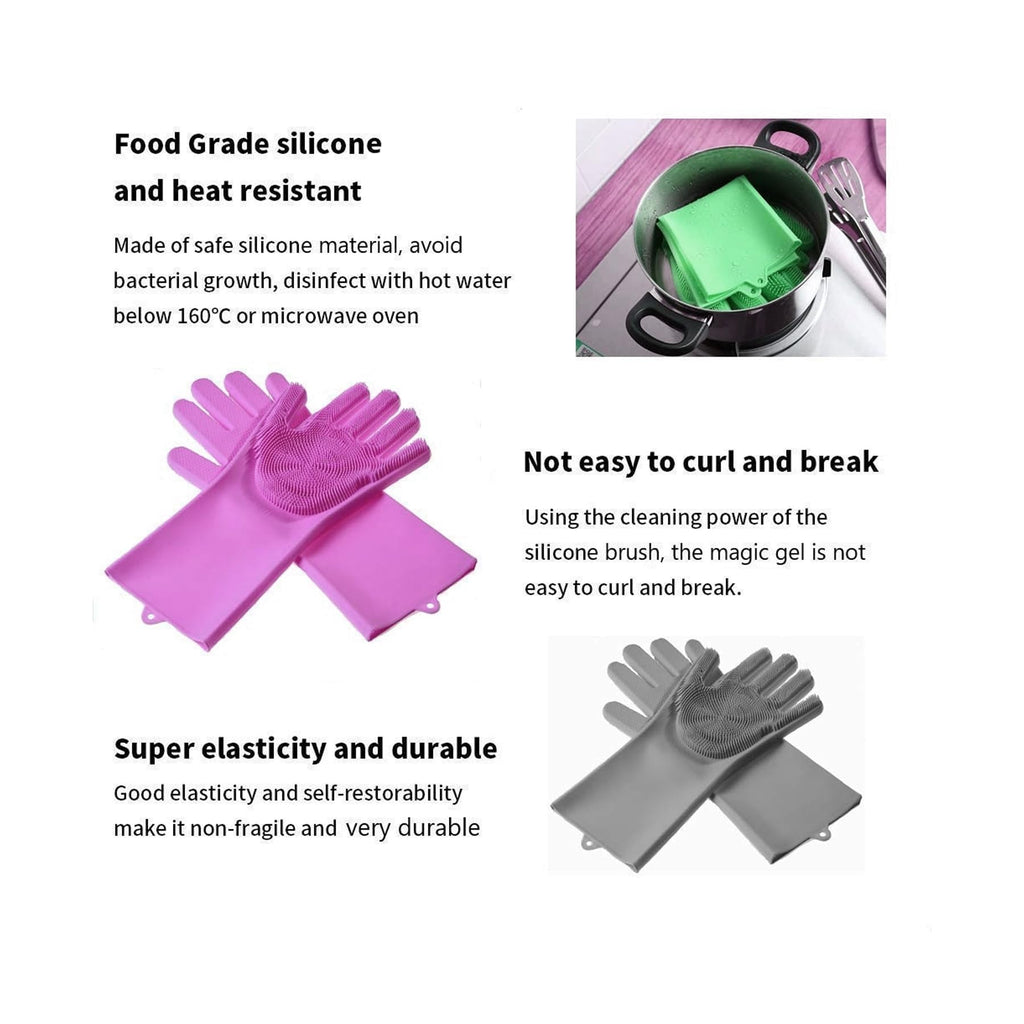 XJ LIVING Magic Silicone Dishwashing Gloves for Kitchen Cleaning, Reusable Silicone Hand Gloves for Dish Wash, Car Wash, Bathroom Cleaning & Pet Grooming (Multicolour, 1 Pair)