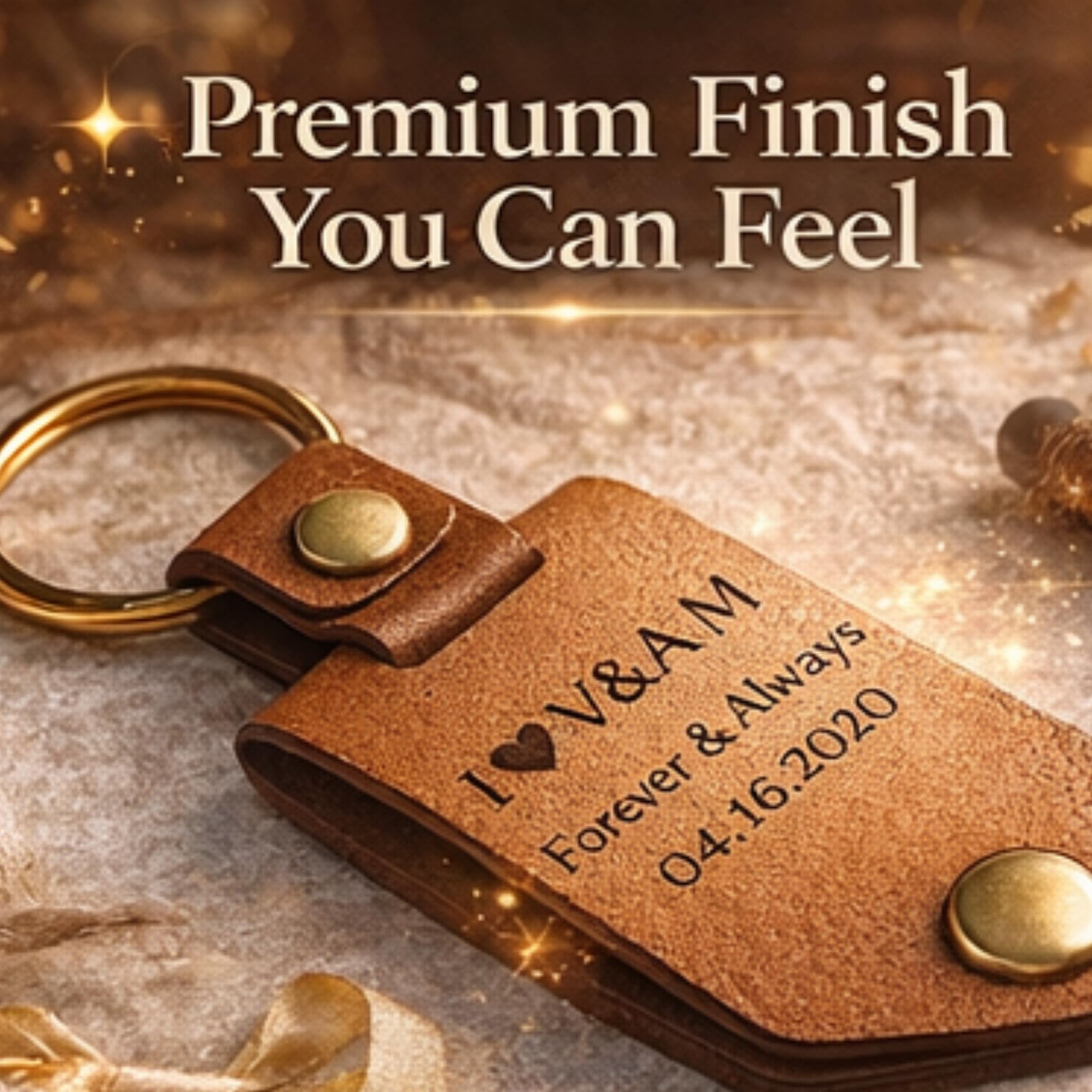 The Bae Gift Personalised Leather Keychain with Custom Name & Charm, Unisex, Modern Style, Customisable (TAN)