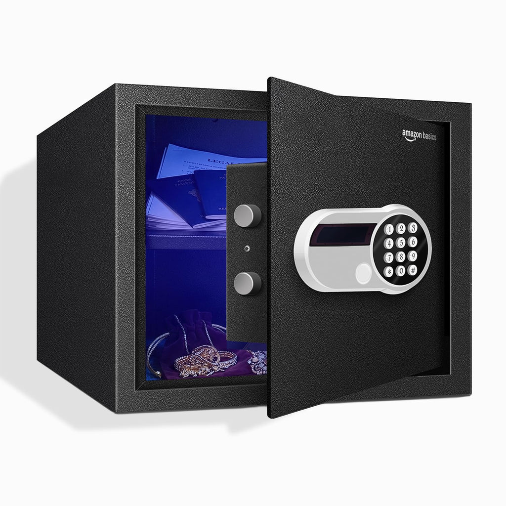 Amazon Basics 30 Litres Digital Safes for Hotel & Office - Digital Lock 3-in-1 unlocking |locker safe with Motorized Door Locking Mechanism | Size : 32 H x 40 W x 32 D(cm) | Black | Weight: 13 Kgs