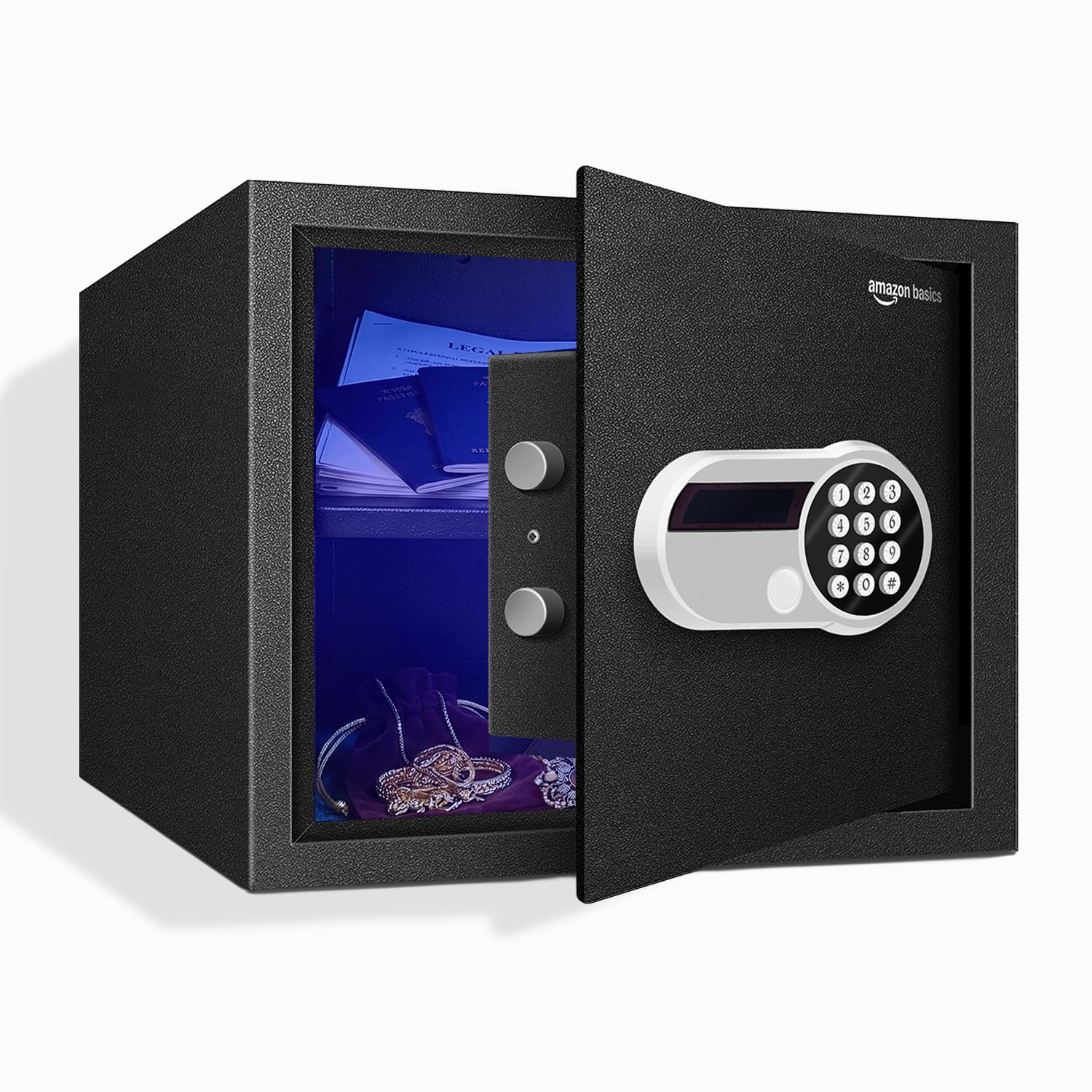 Amazon Basics 30 Litres Digital Safes for Hotel & Office - Digital Lock 3-in-1 unlocking |locker safe with Motorized Door Locking Mechanism | Size : 32 H x 40 W x 32 D(cm) | Black | Weight: 13 Kgs