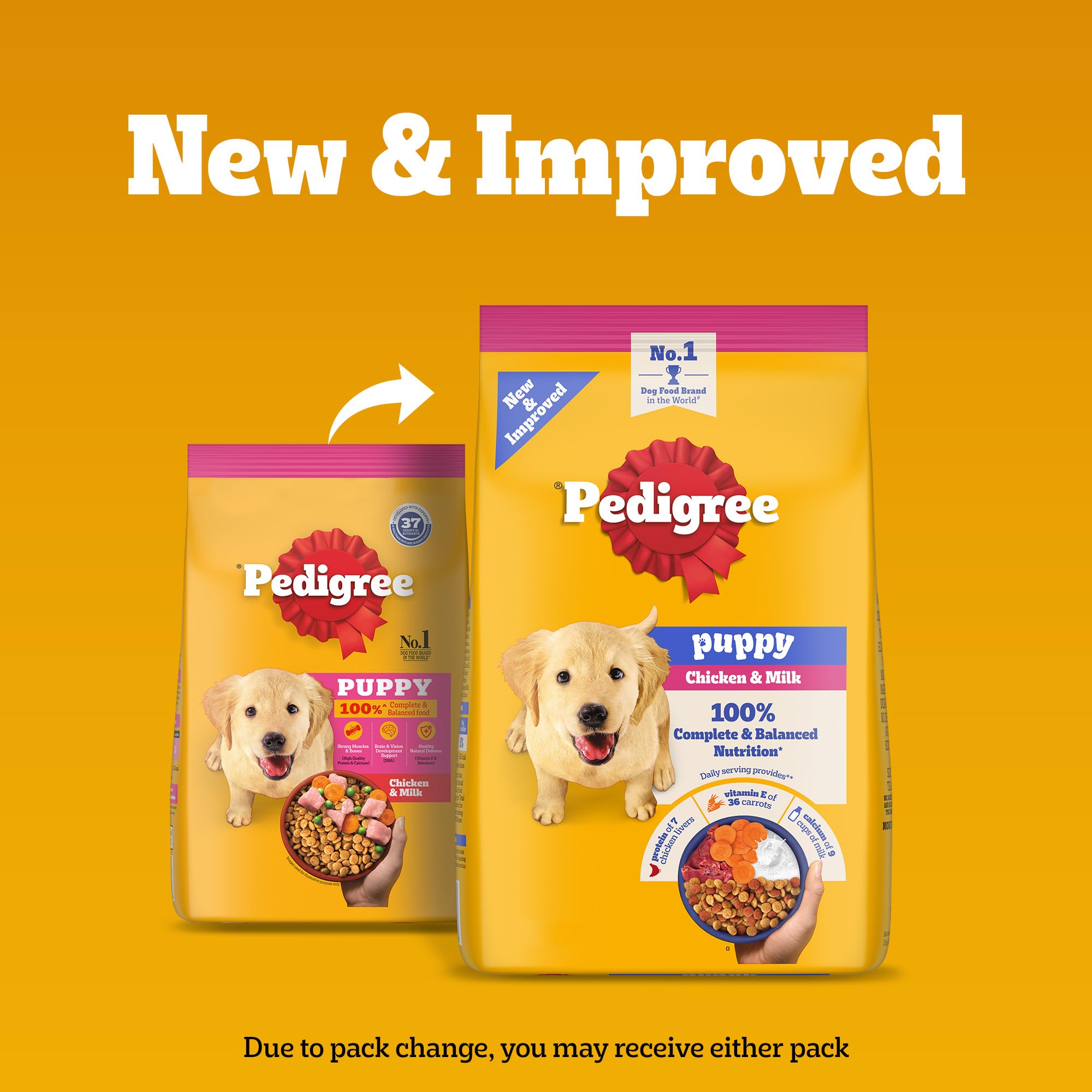 Pedigree Puppy Dry Dog Food, Chicken & Milk, 3 kg, Contains 37 Essential Nutrients, 100% Complete & Balanced Food for Puppies