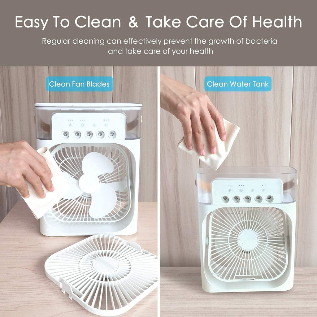 Portable Air Cooler Fan with Water Tank & USB Power - Mini Personal Evaporative Cooler with 3 Speeds, Mist Humidifier, LED Light, Quiet Cooling for Home, Office, Bedroom (Multicolor) (Style 2)