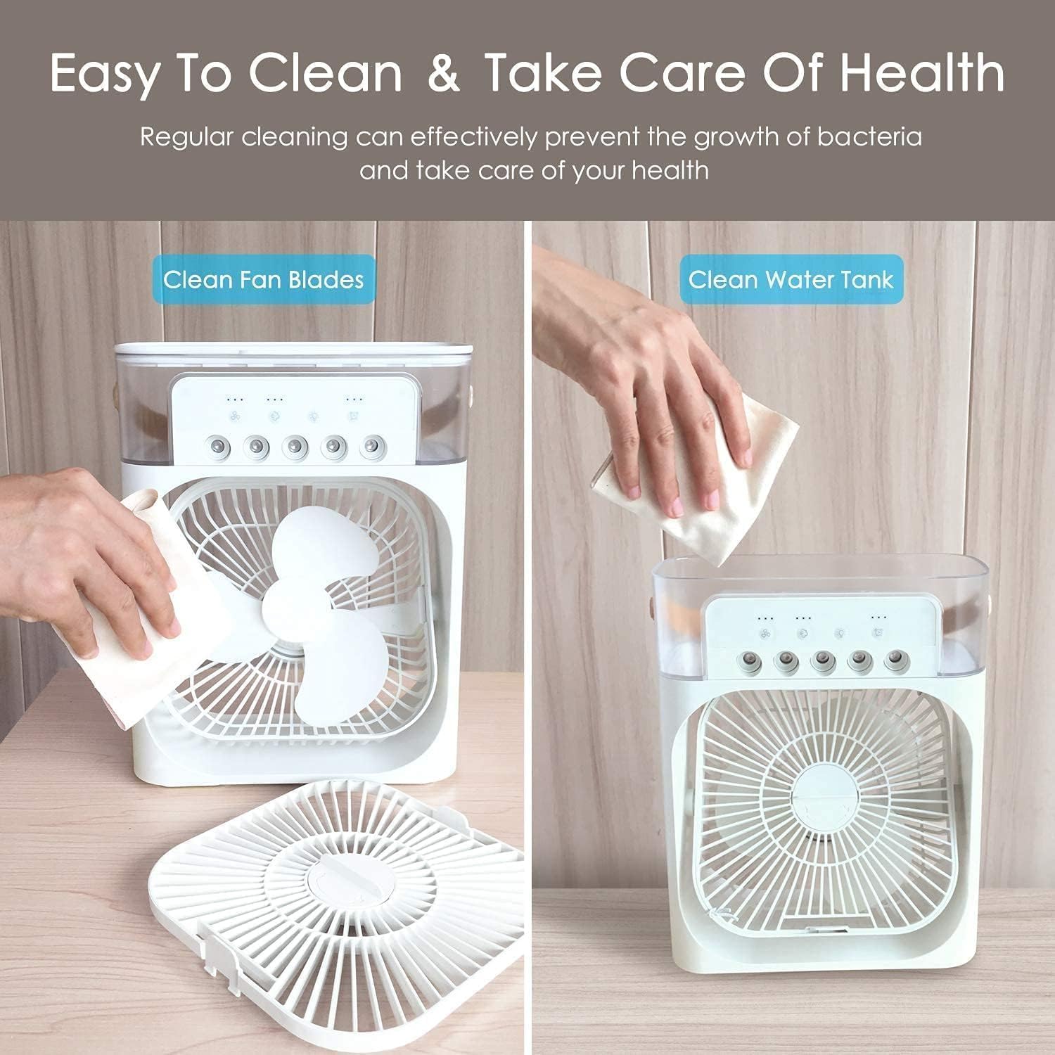 eumqestoer Portable Air Cooler Fan with Water Tank & USB Power - Mini Personal Evaporative Cooler with 3 Speeds, Mist Humidifier, LED Light, Quiet Cooling for Home, Office, Bedroom (MultiColor)