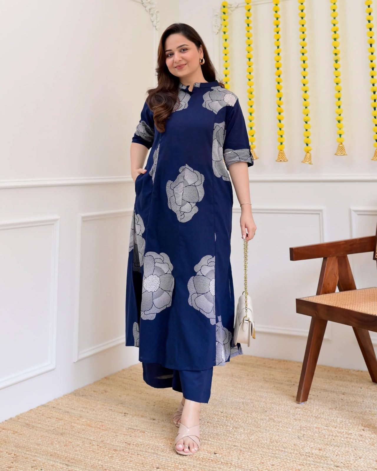 ANNI Designer Women's Viscose Blend Straight Printed Kurta with Palazzo (Daniel Blue_XXL_Blue_XX-Large)