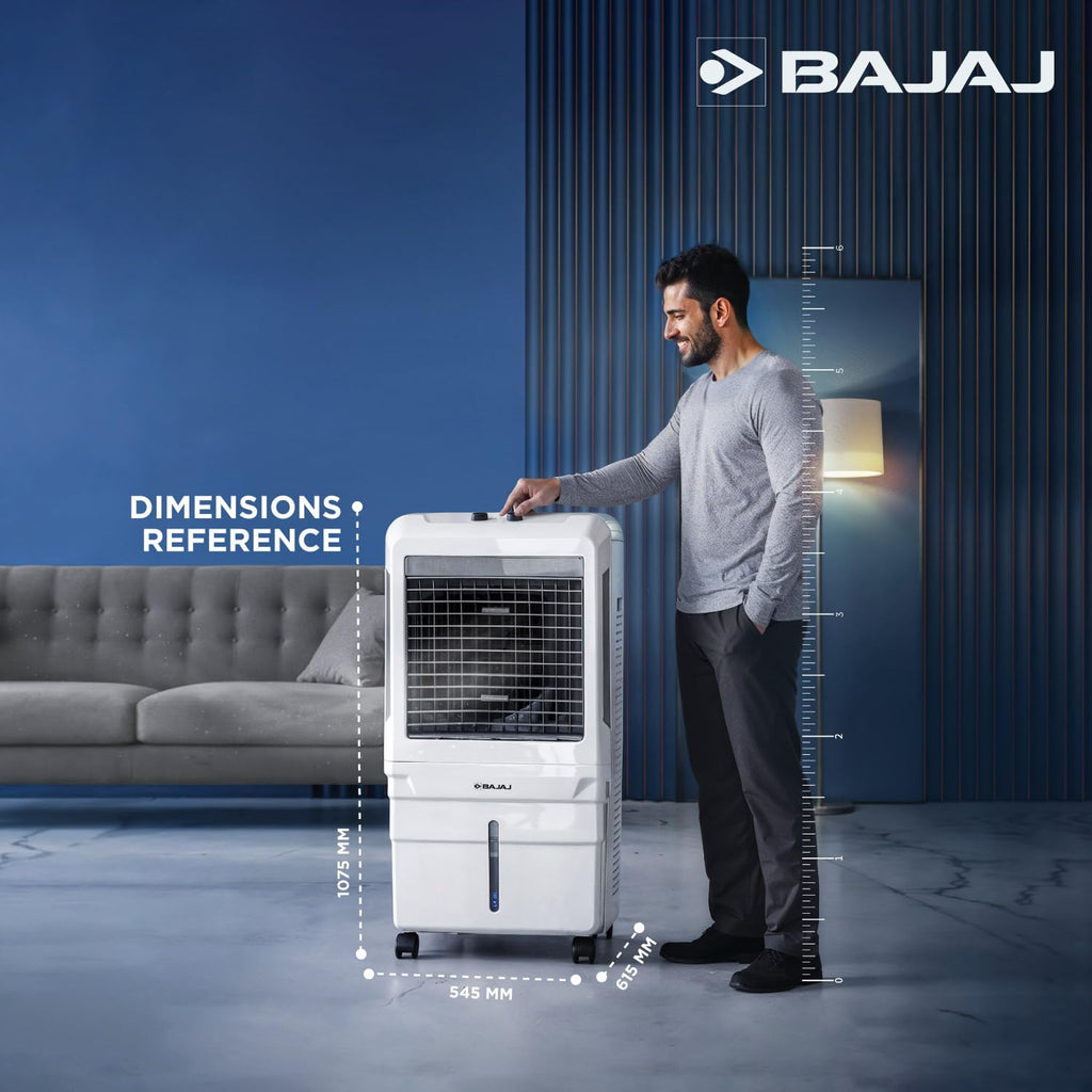 Bajaj DMH 85X 85L Desert Air Cooler | High Air Delivery with Turbo Fan Technology | 3-Side Honeycomb Cooling & 4-Way Swing | Inverter Compatible | 1 Year Warranty【White】