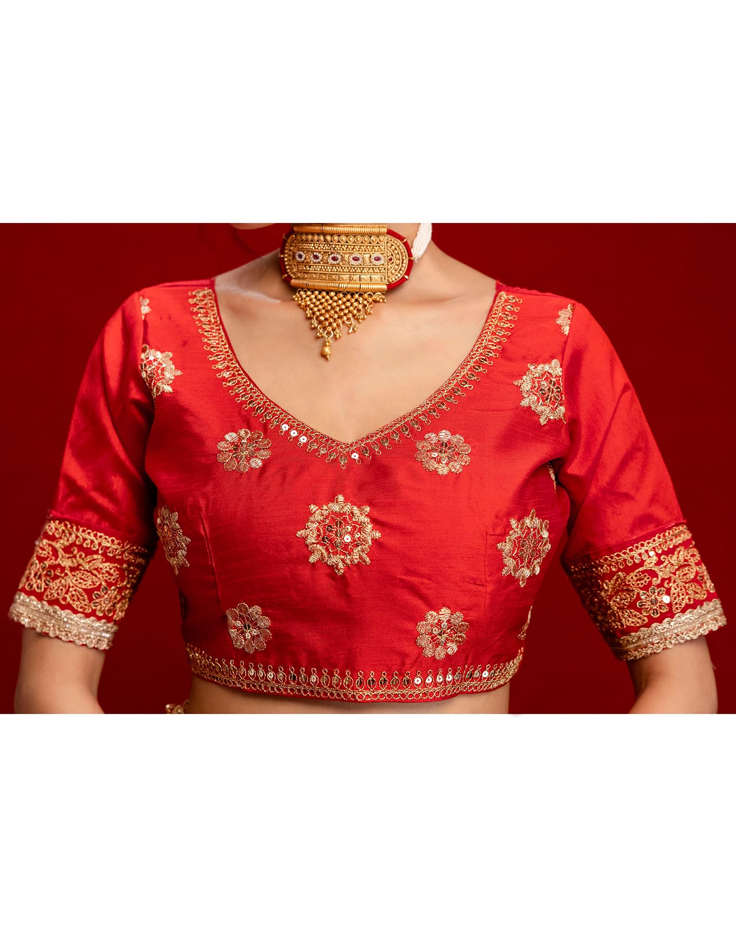SIRIL Women's Vichitra Silk Sequins Embroidery Lace Saree With Unstitched Blouse Piece(5015S3581_Orange)