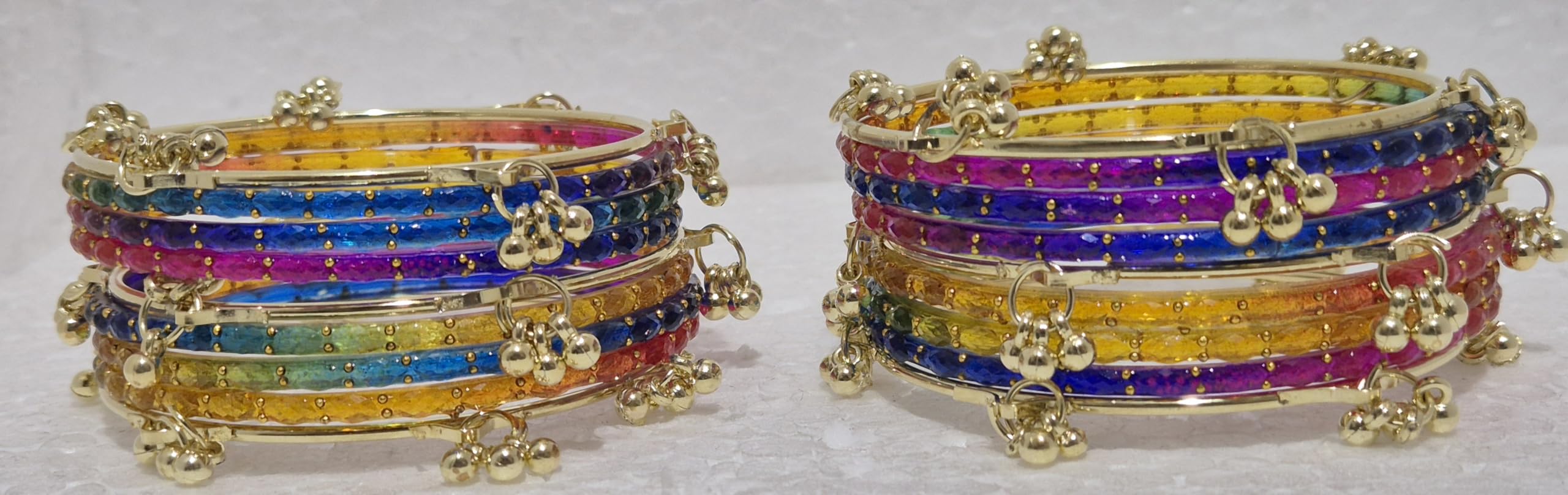 kashmiri ghangharoo glass bangle Set For Women And Girls | Light Weight Bangles | Traditional Transparent Fancy Glass Chudi Set for Wedding, Party (18 Bangles) (MULTI, 2.4)