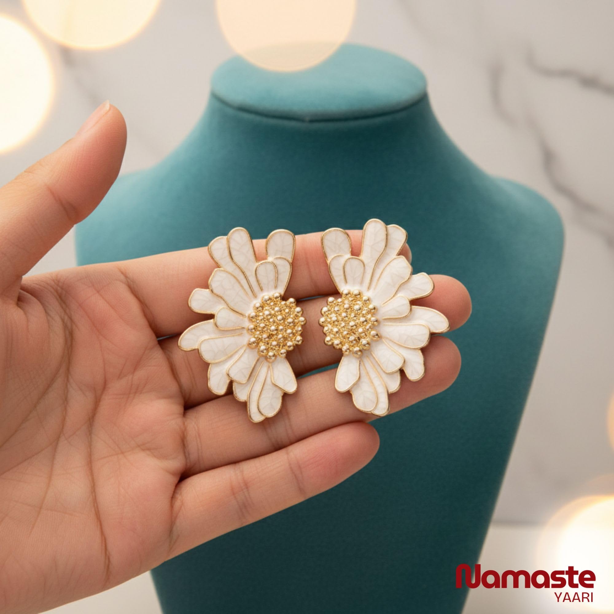 NAMASTE YAARI Elegant Korean Floral Statement Earrings for Women | Gold-Plated Daisy Inspired Ginkgo Leaf Design | Lightweight Summer Party & Beach Jewelry | Earrings for girls stylish