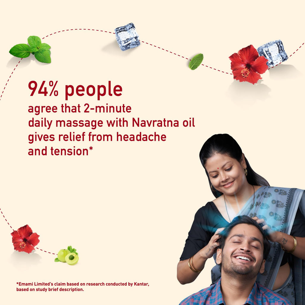 Navratna Ayurvedic Cool Oil | Combination of 9 Ayurvedic Herbs | Relieves Headache, Body ache, Tiredness, Sleeplessness & Tension| Improves Scalp Health | Relaxing & Rejuvenating cooling effect, 300ml