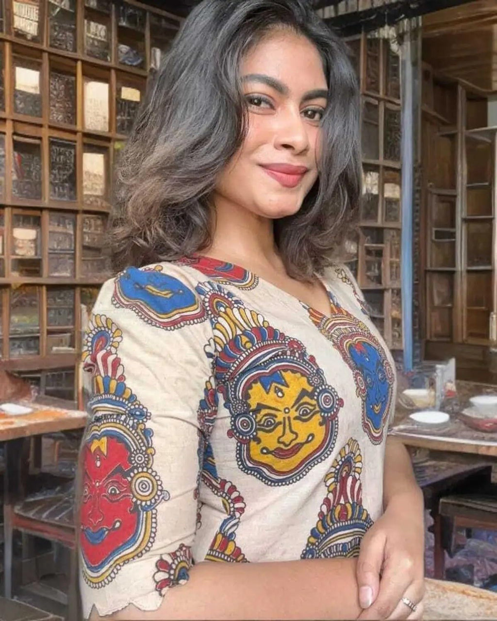 MS VHCK ENTERPRISE Women Printed, Tribal, Kalamkari, Abstract Khadi Cotton Kurti. (in, Alpha, 2XL, Slim Girls, Multicolor)