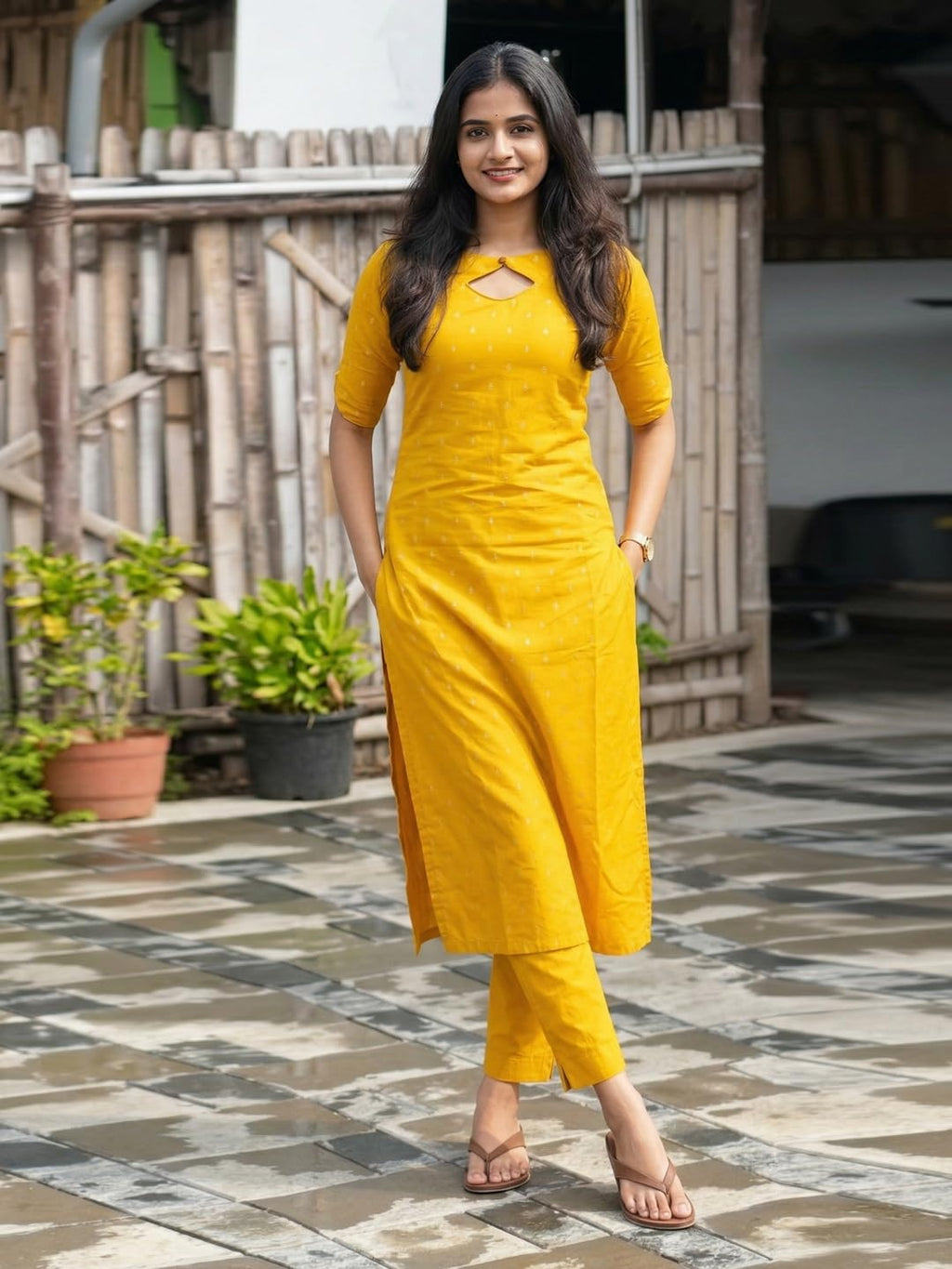 ANNI Designer Women's Viscose Straight Printed Kurta with Pant (Yoshini Yellow_M_Yellow_Medium)