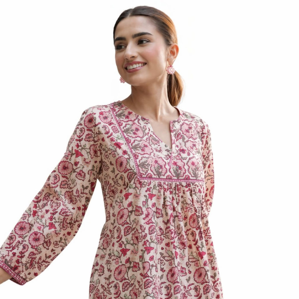 RANGZARI Printed Short Kurti for Women | Comfortable and Stylish, Available in Size M Peach