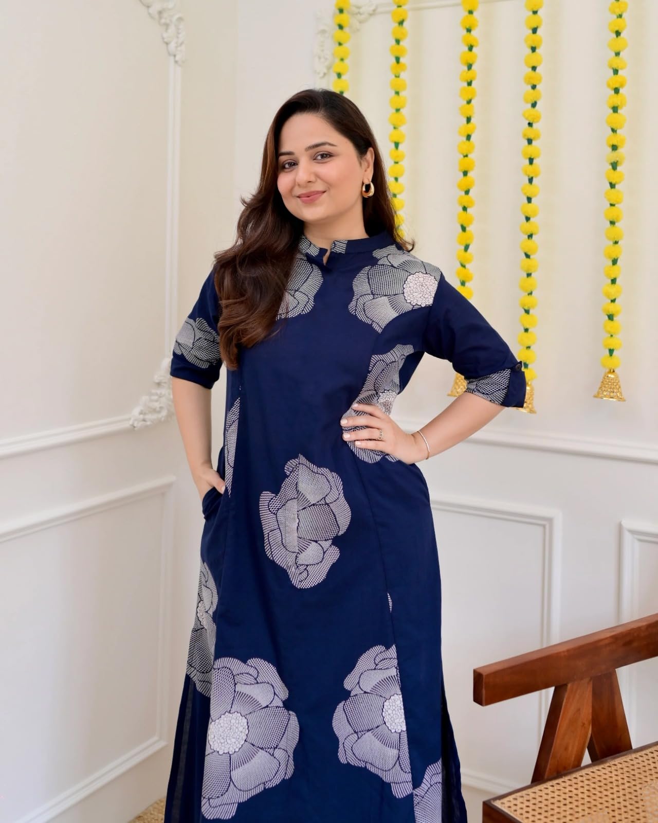 ANNI Designer Women's Viscose Blend Straight Printed Kurta with Palazzo (Daniel Blue_XXL_Blue_XX-Large)